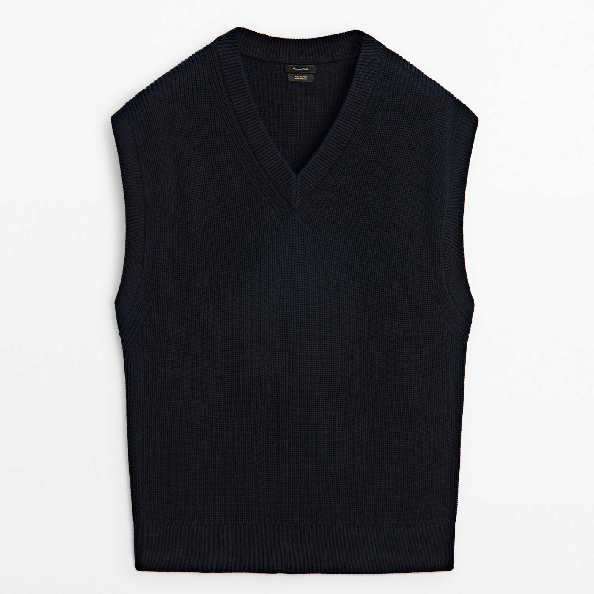 

Жилет Massimo Dutti Ribbed knit V-neck, синий