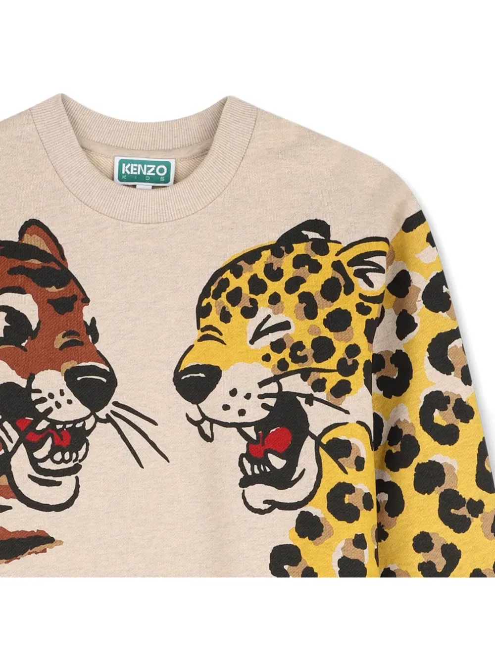 Платье с длинными рукавами и анималистичным принтом Kenzo Kids, бежевый — фото 3