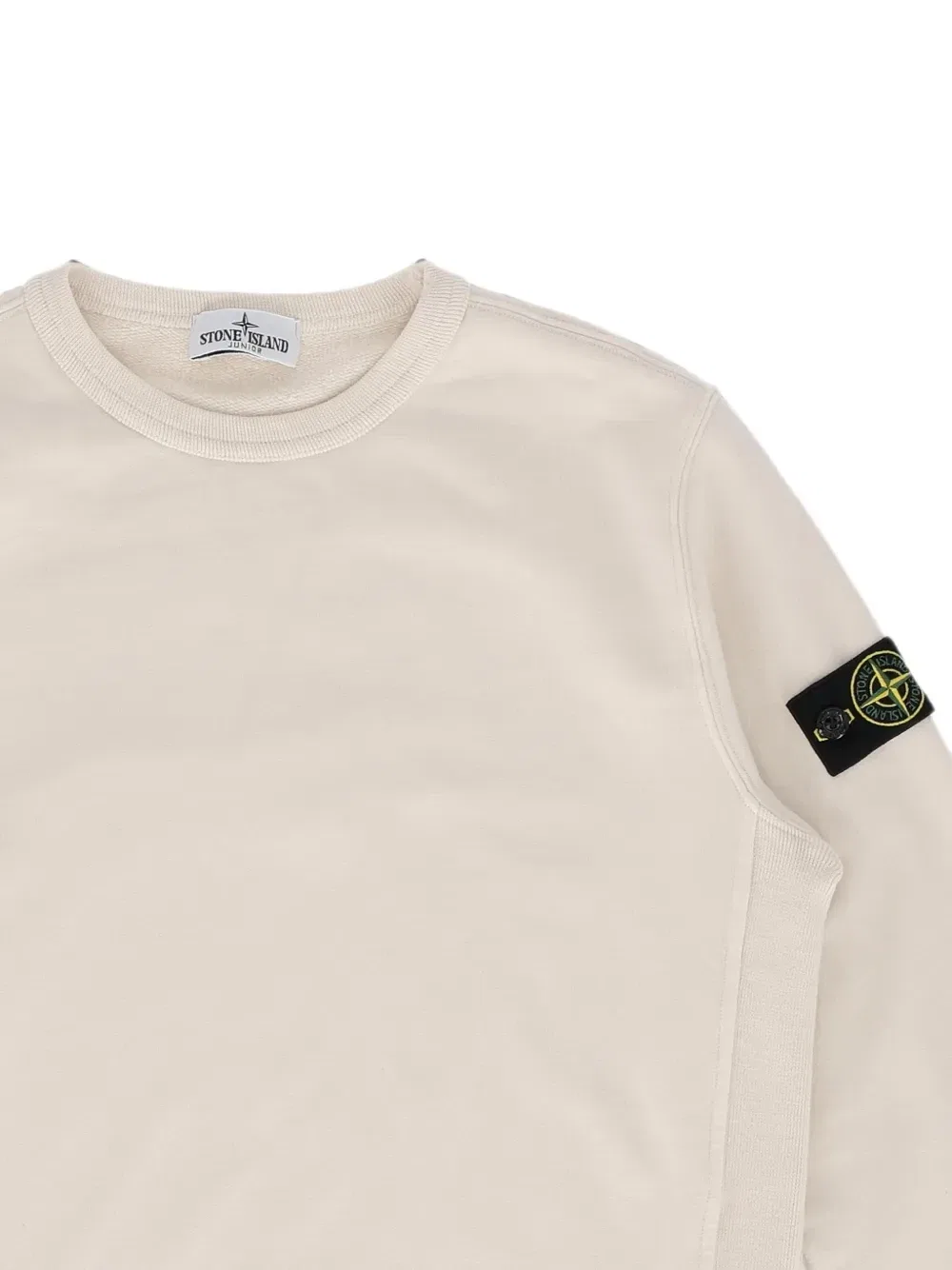 Хлопковый свитер с нашивкой-логотипом Stone Island Junior, бежевый — фото 3