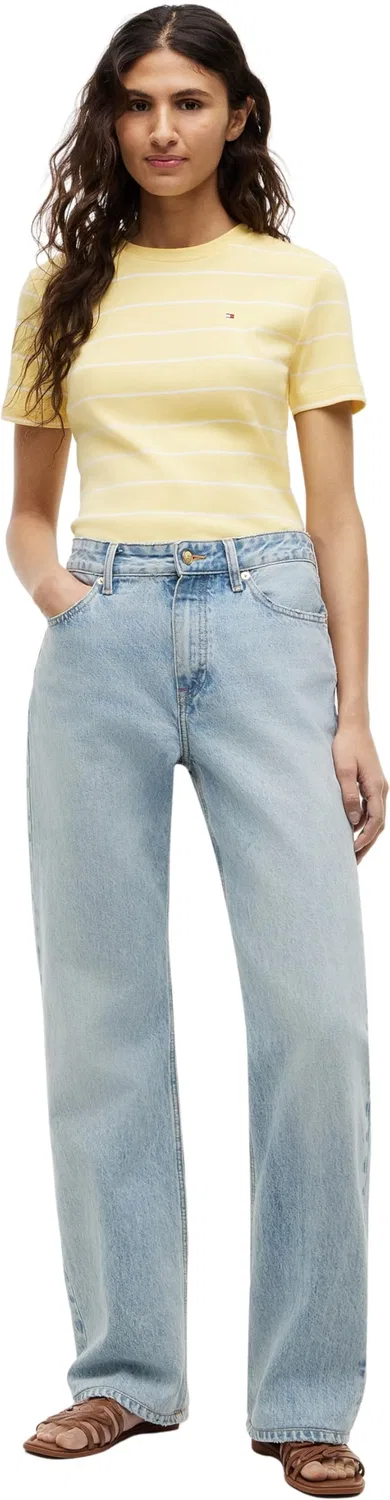 Женская футболка с коротким рукавом Slim Cody Tommy Hilfiger, Yellow (Fine Stp Lemongrass / Ecru) — фото 4