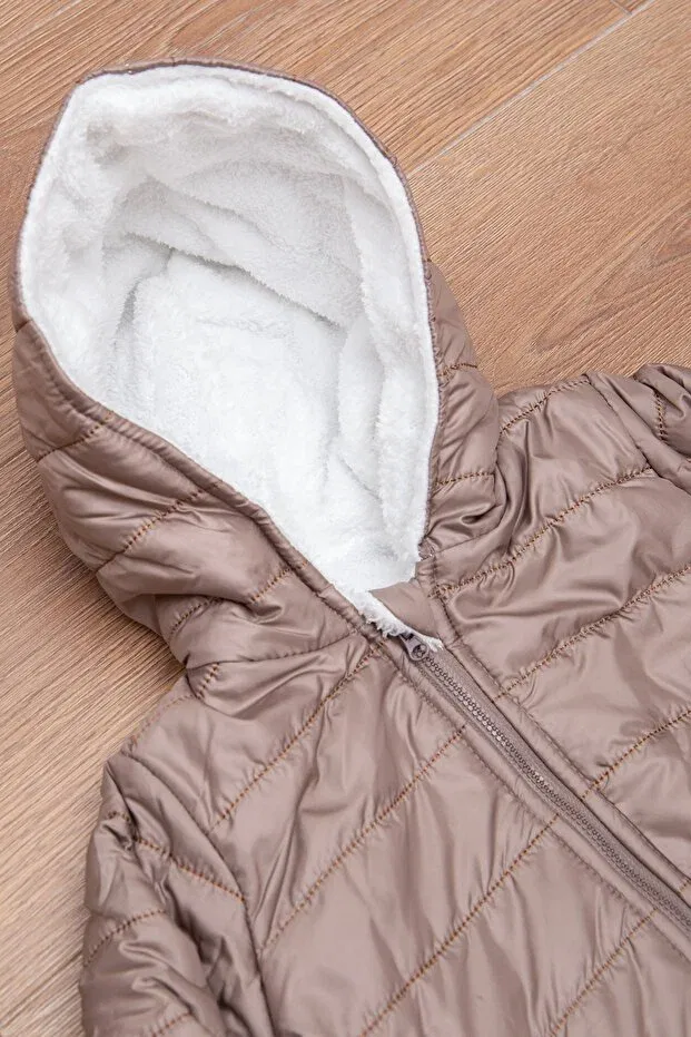 Детское пальто для мальчиков с капюшоном Slim Fit Plush Mika Bebek & Çocuk, Brown — фото 3