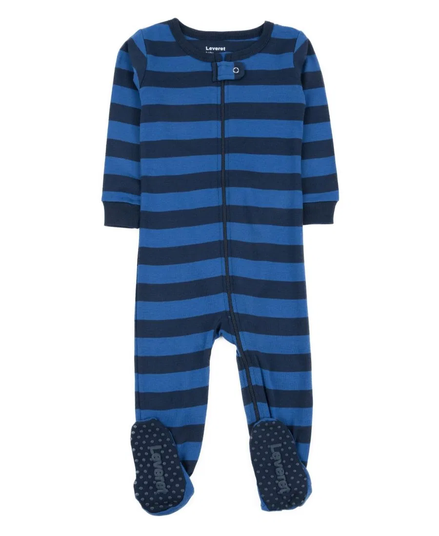 Детская пижама с принтом в полоску и ступнями Leveret, Blue & Navy Stripes