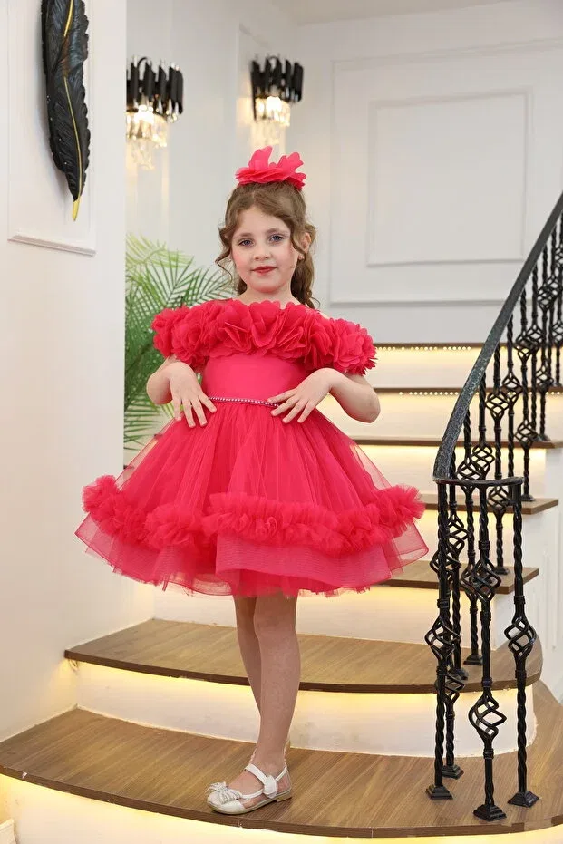 Детское вечернее платье для девочек с длинным рукавом Miss Rain, Fuchsia — фото 3