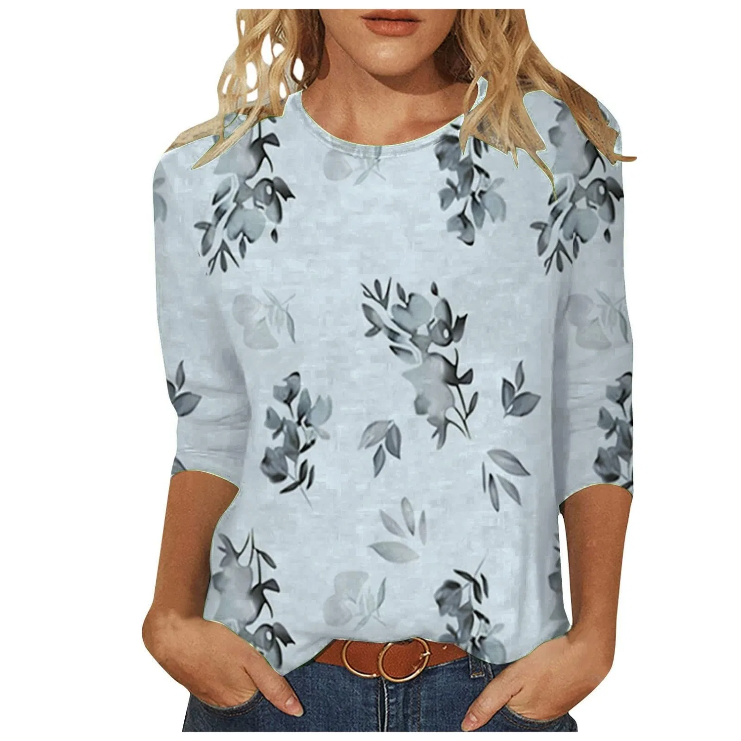 Женская футболка с принтом Plus Size T-Shirts 3/4 Sleeves, Blue #1