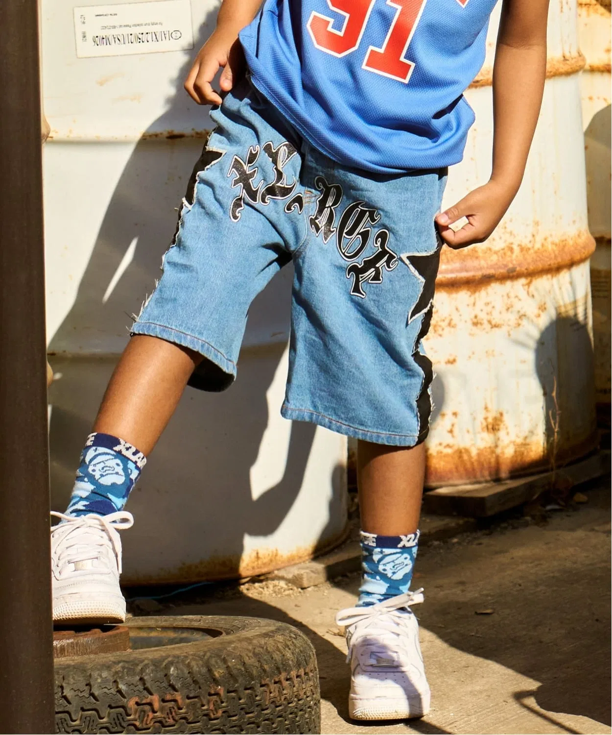 Детские джинсовые шорты с принтом Star Motif XLARGE KIDS, Light Blue