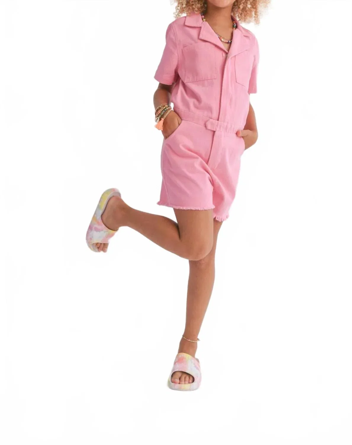 Детский боди-комбинезон для девочек с молнией Sweatpea Romper Sadie & Sage, Pink Denim — фото 4