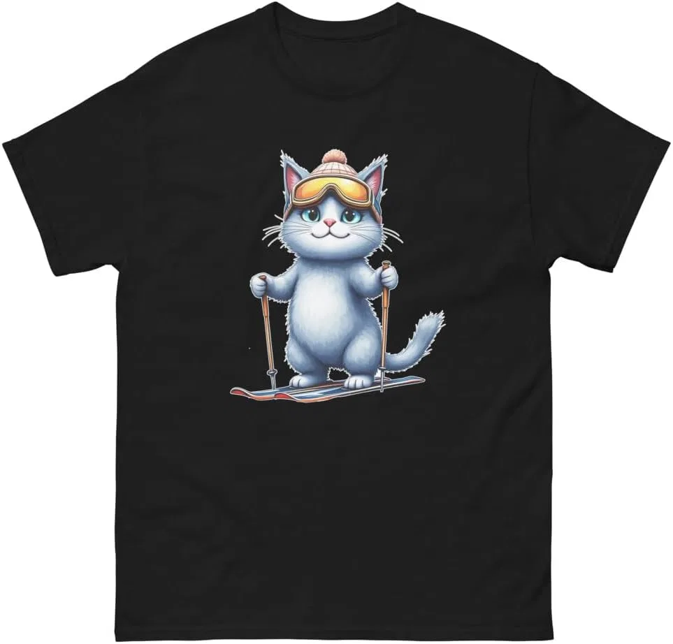 Мужская футболка с принтом Russian Blue Cat Skiing 5000, Black