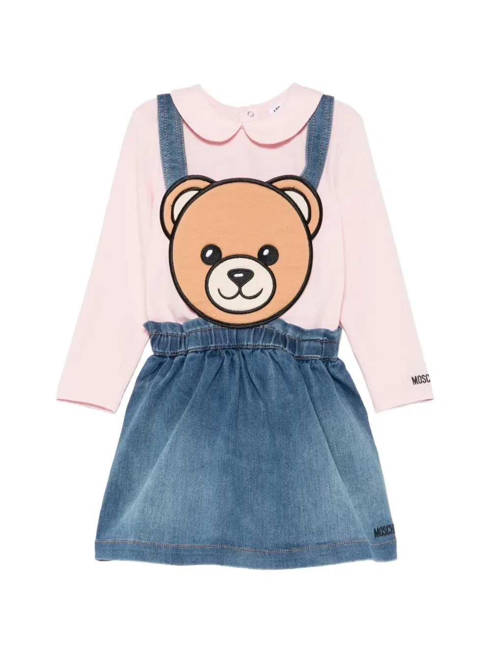Комплект: джинсовое платье с мишкой Тедди Moschino Kids, розовый