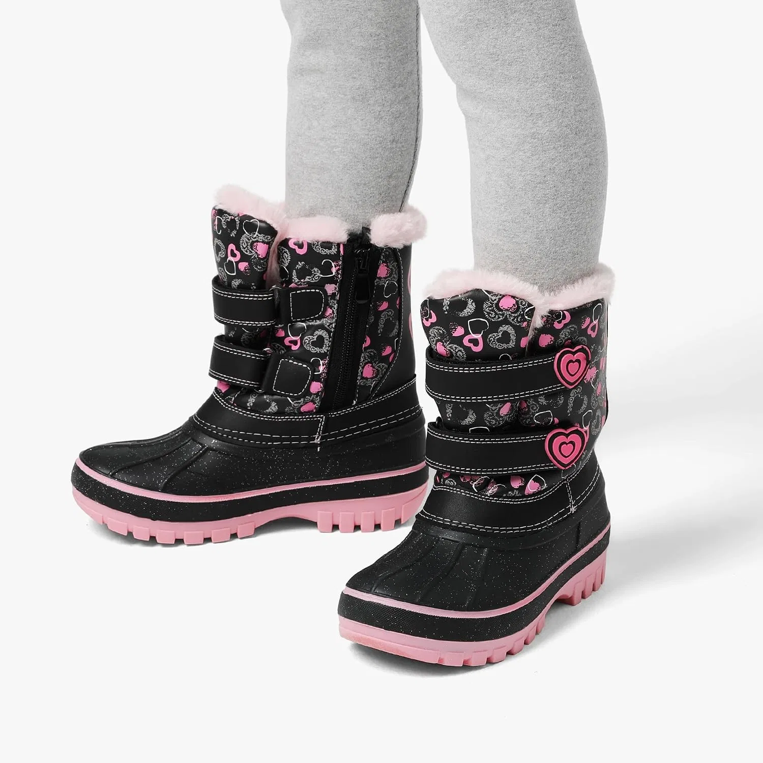 Детские зимние водонепроницаемые ботинки DREAM PAIRS, Black/Pink — фото 2