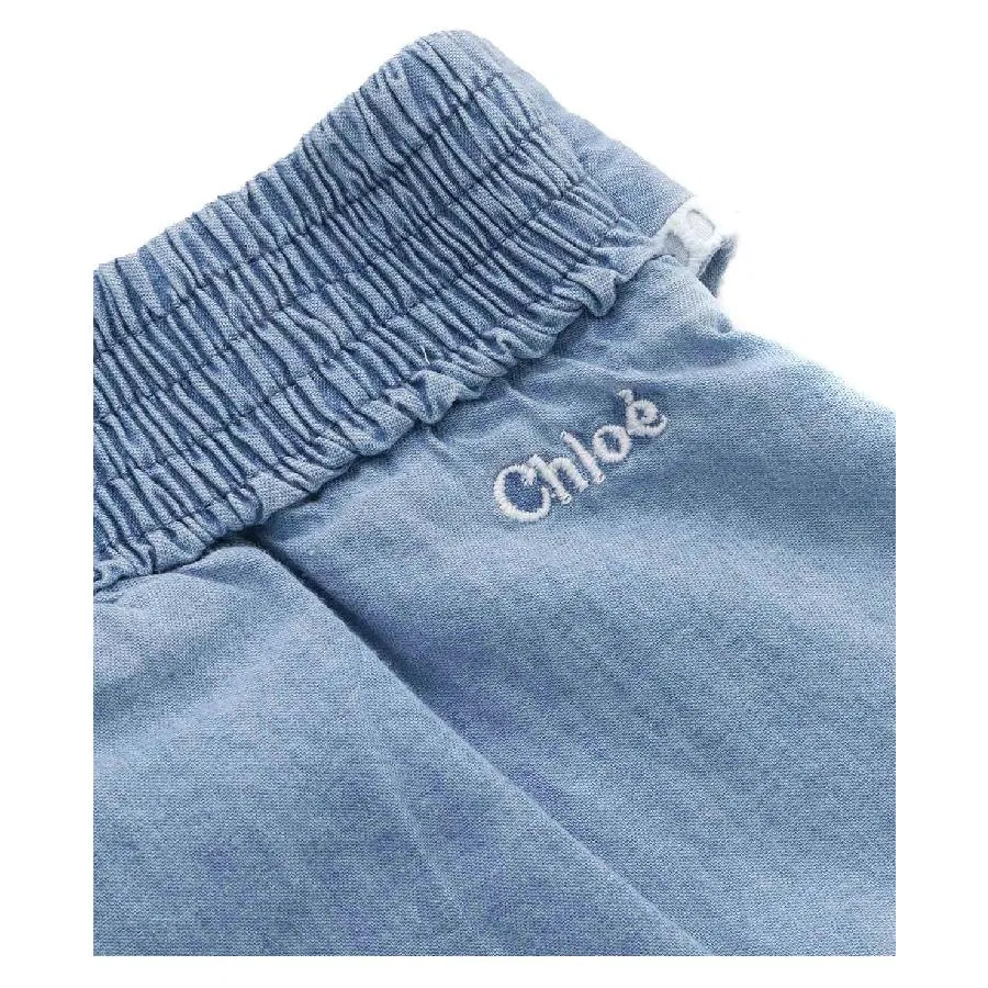 Шорты из органического хлопка с завязками Curved Hem Tie-Fasten Chloé, Denim Blue — фото 3