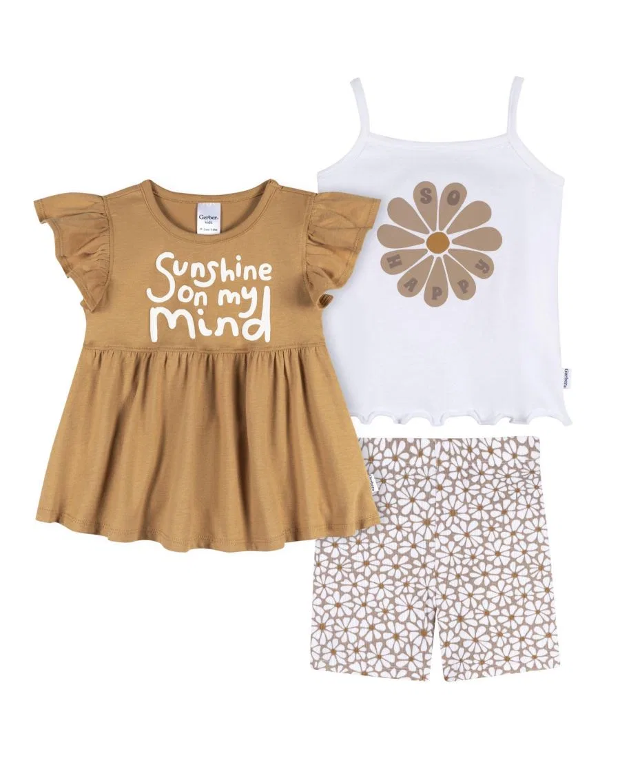 Комплект из футболки с рукавом-воланами, топа и шорт Gerber, Daisy Sunshine
