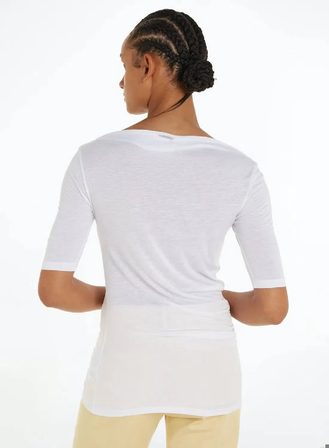 Calvin Klein Топ с драпировкой из смеси льна и лиоцелла, белый — фото 2