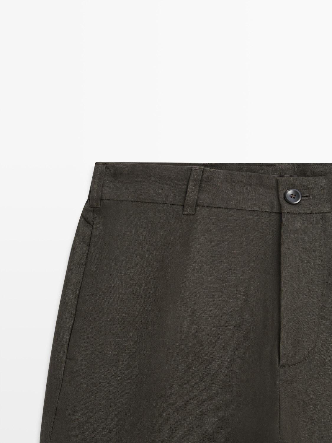 Брюки Massimo Dutti Tapered Fit Linen, зеленый — фото 4
