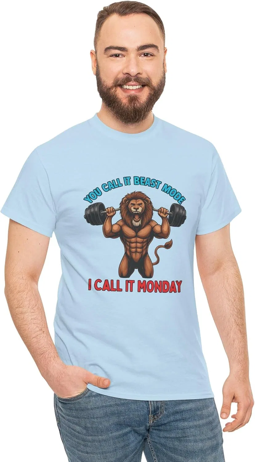 Футболка с принтом льва Beast Mode Gym, Light Blue — фото 3