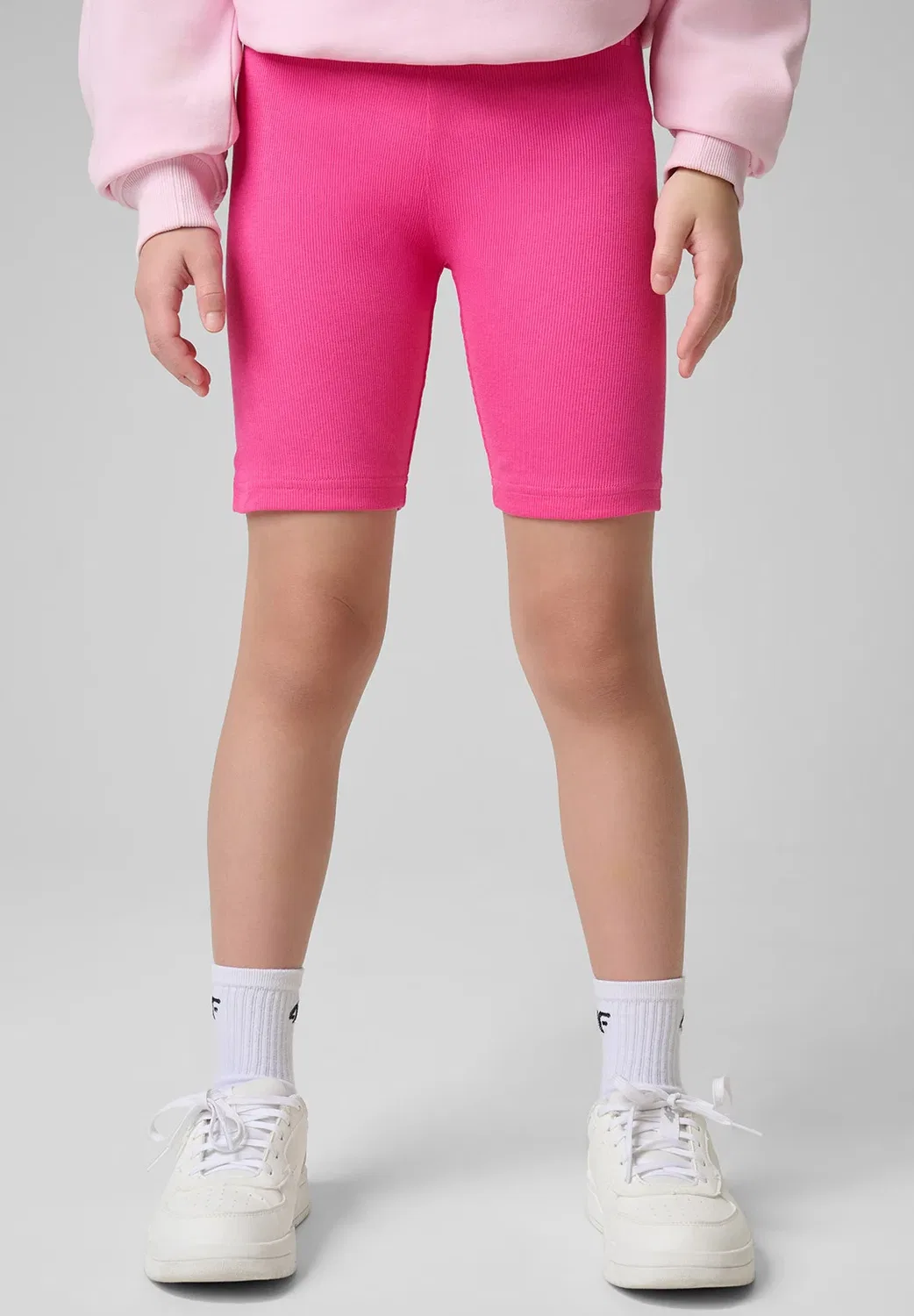 Legginsy kolarki prążkowane dziewczęce - różowe 140 (9-10 лат) - леггинсы 4F, Hot Pink Neon — фото 2