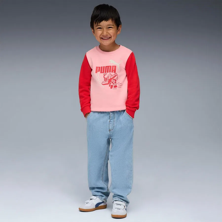 Детский свитшот с длинным рукавом Little Runners Crew Puma, Бежево-синий — фото 2