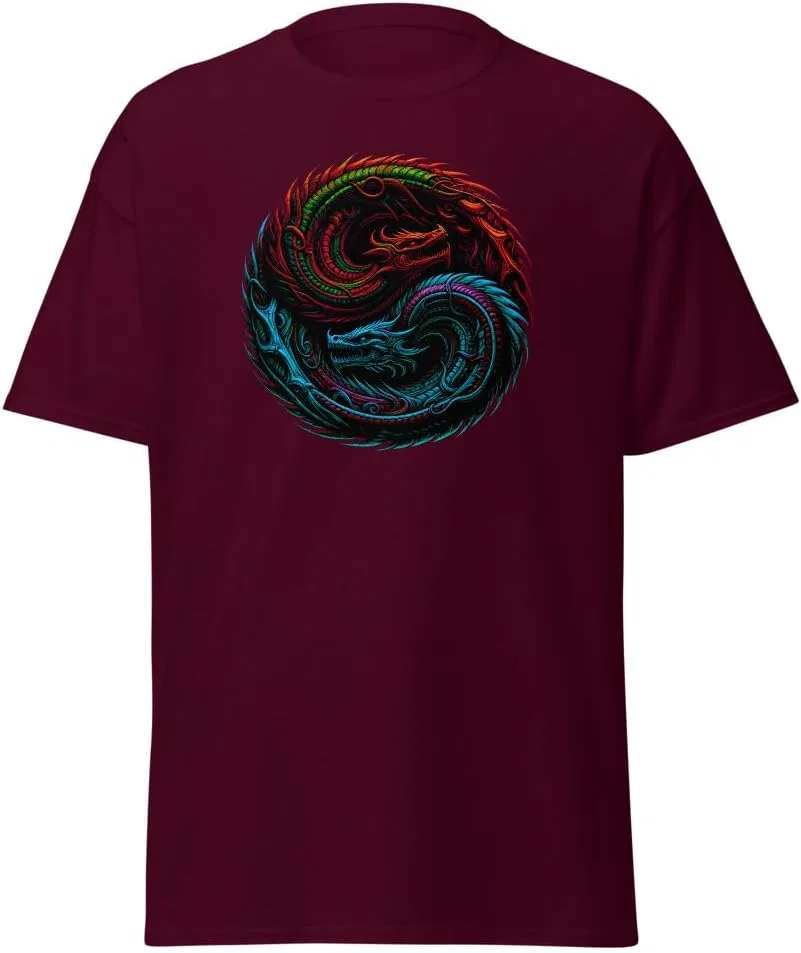 Мужская футболка с драконом Yin Yang 5000, Maroon