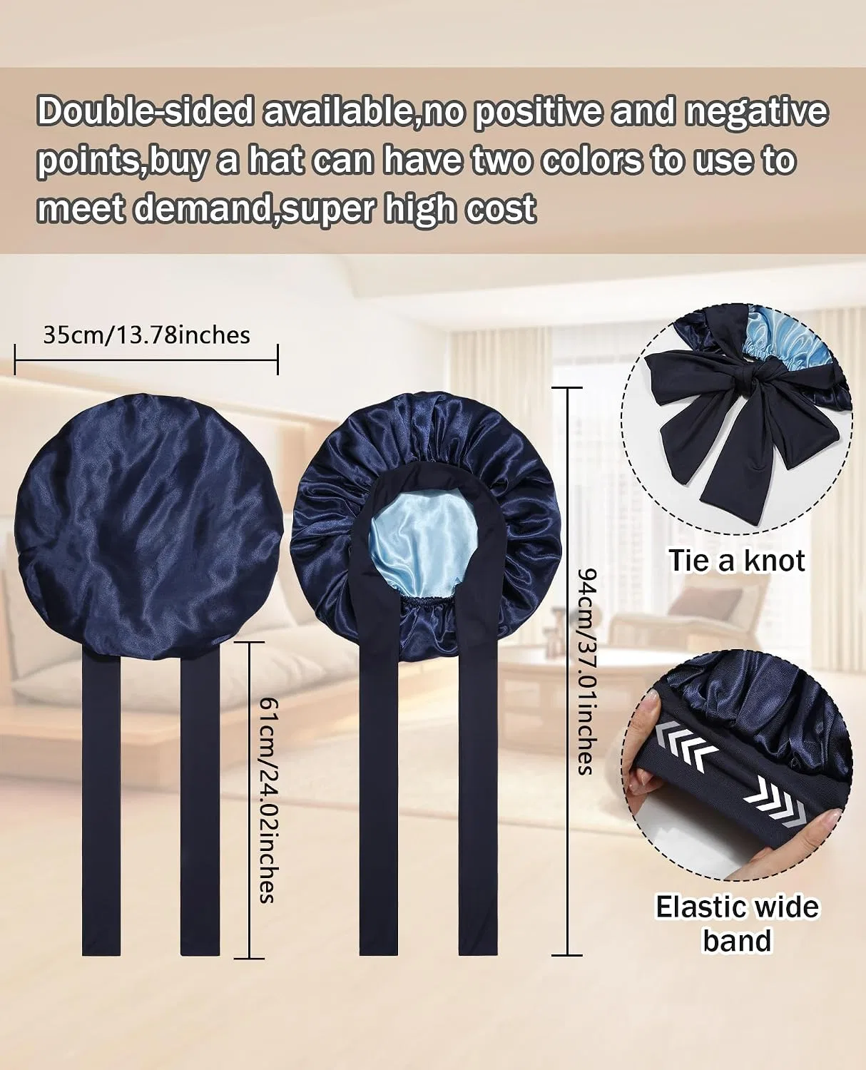 Шапочка для душа Satin Silk Double Layer with Elastic Band CHLINS, Navy Blue + Light Blue — фото 3