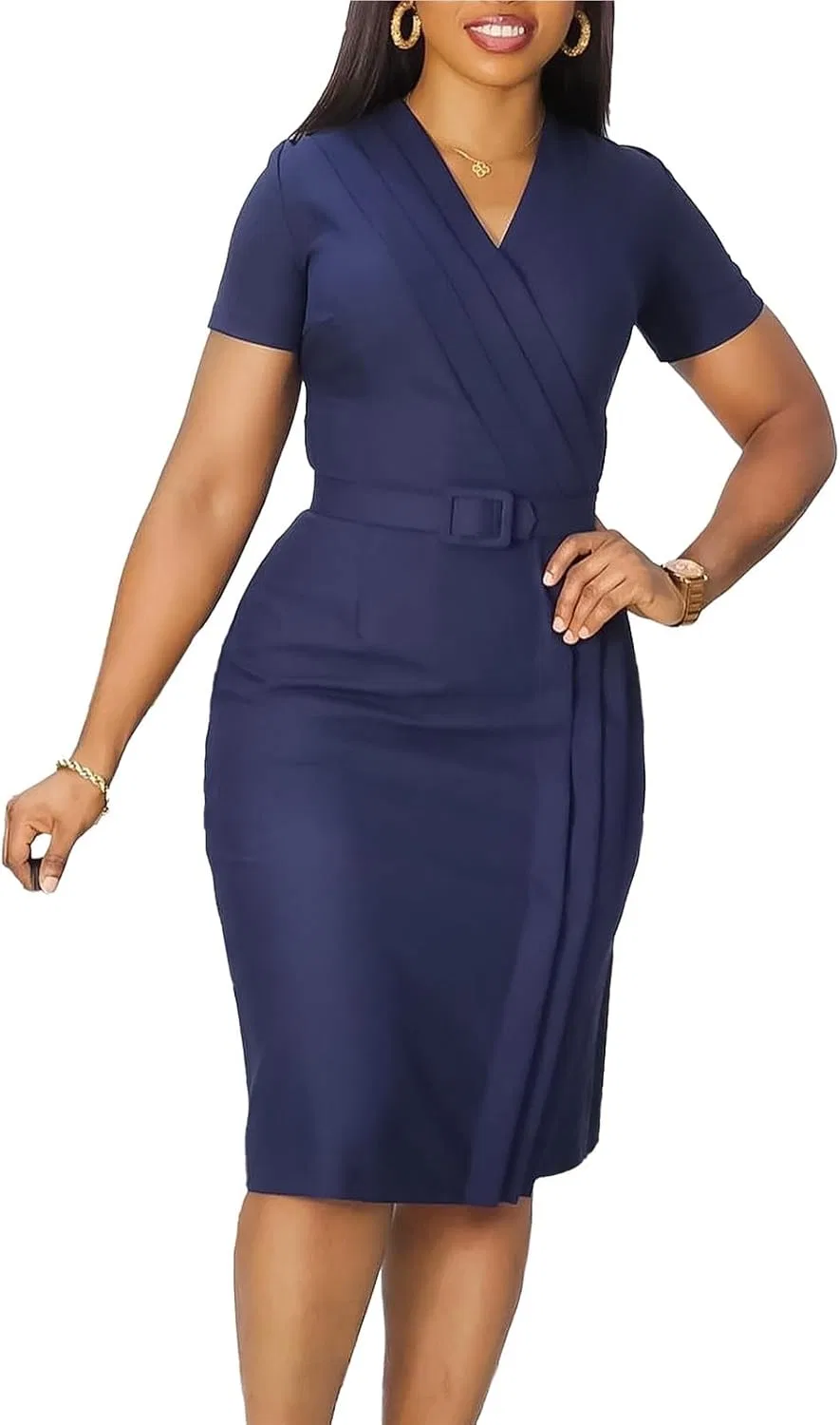 Женское коктейльное платье с V-образным вырезом Bodycon Midi, Blue