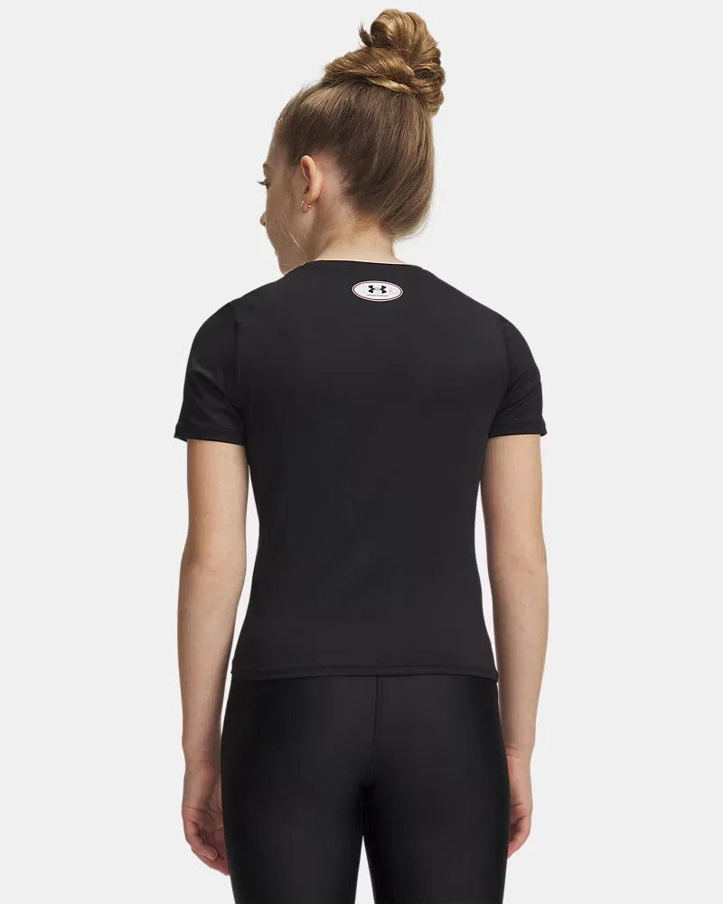 Футболка с коротким рукавом для девочек влагоотводящая HeatGear UnderArmour, Black/White — фото 2