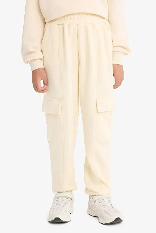 Детские спортивные штаны для девочек с карго-карманами Elastic waist cargo jogger sweatpants for girls e6928a825au Defacto, Ecru-Er134 — фото 4