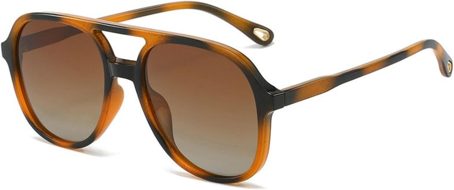 

Солнцезащитные очки унисекс с двойной перемычкой, защита от УФ-излучения UV400, винтажные, для женщин и мужчин, с защитой от бликов, для вождения TKKTLLT, Leopard Brown