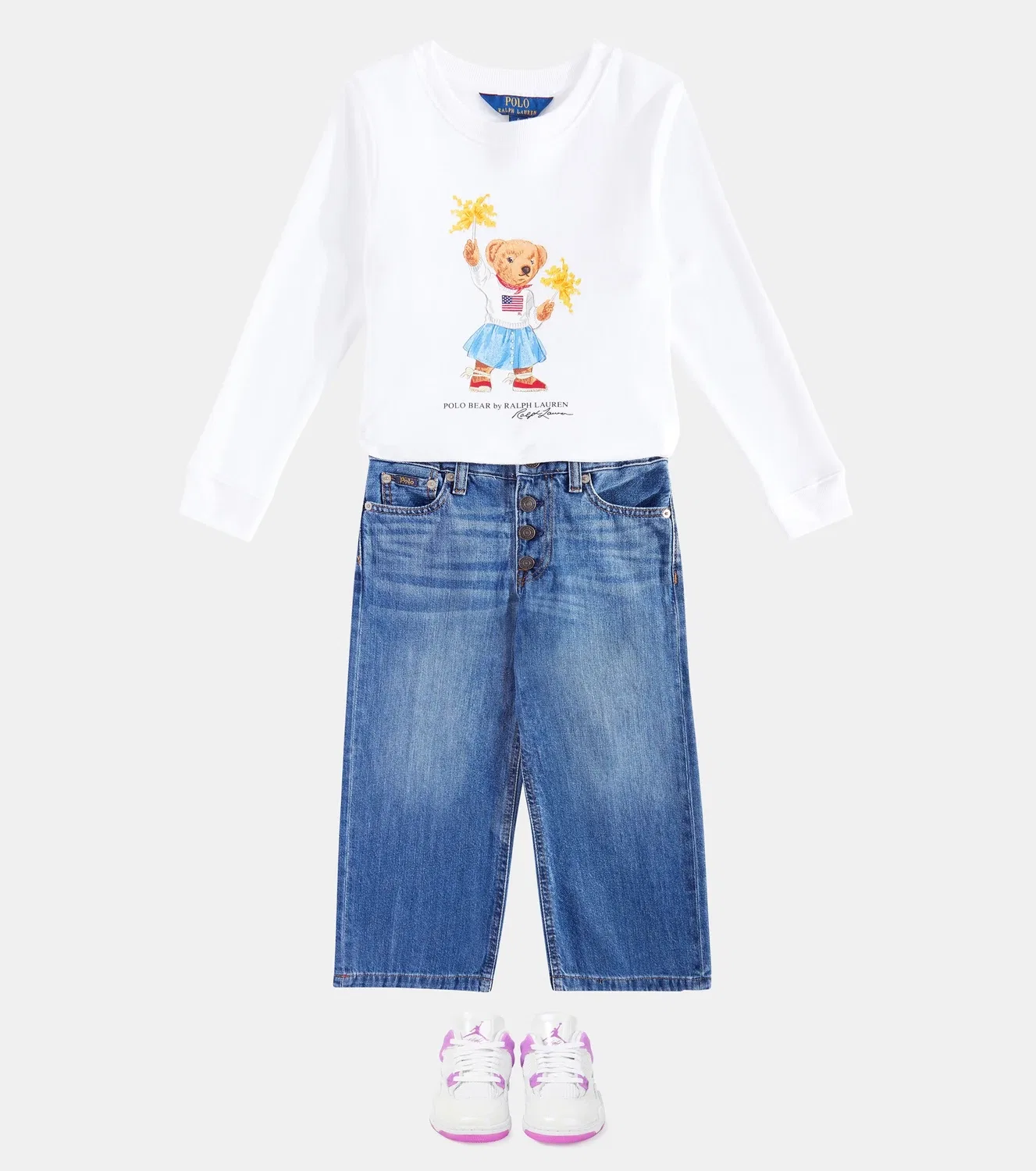 Укороченные джинсы широкого кроя Polo Ralph Lauren Kids, синий — фото 2