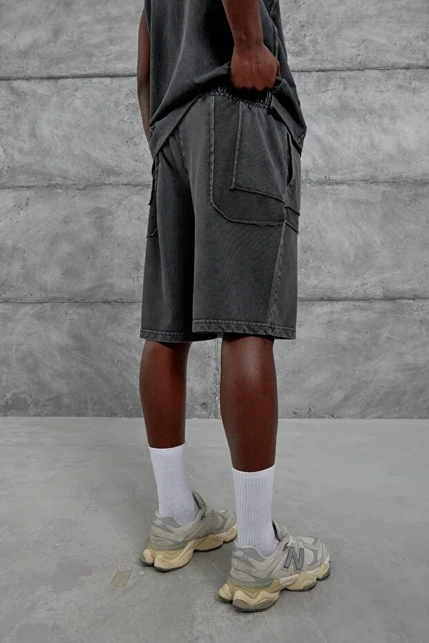 Детские шорты для мальчиков с принтом Born to Stand Out Smoked Oversize Loose Fit 2 Thread Without Drawstrings Nomarc, Smoke Grey — фото 3