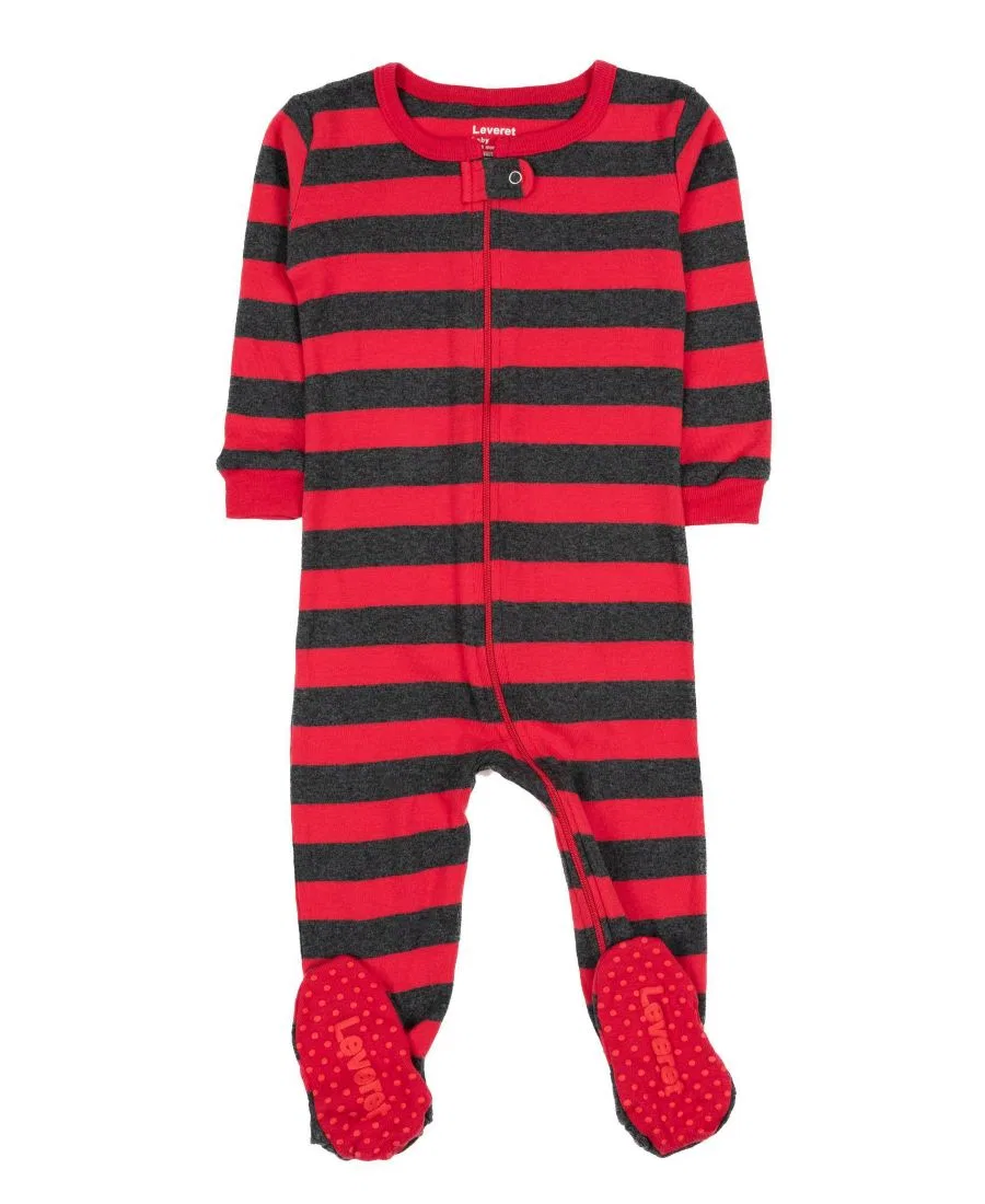 Детская пижама с ножками в полоску, с длинным рукавом Leveret, Red & Grey Stripes