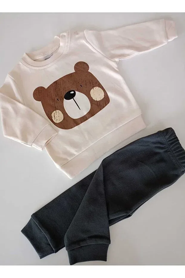 Детский комплект из топа и штанишек с принтом Teddy Bear Viamaris, Ecru-Gray