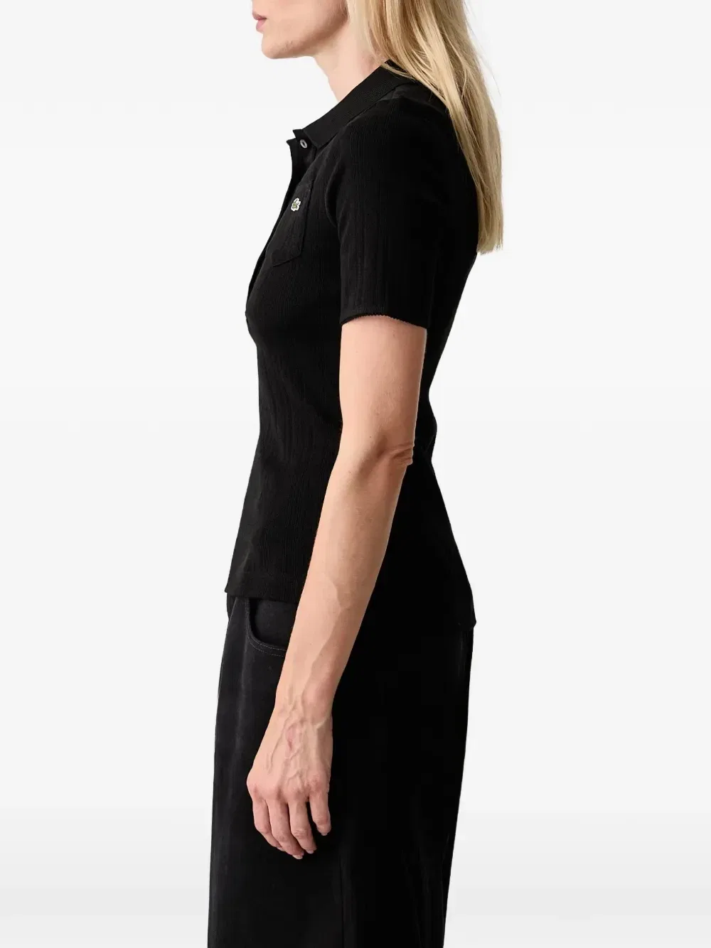 Поло с нашивкой-логотипом и резинкой в рубчик Lacoste, черный — фото 4
