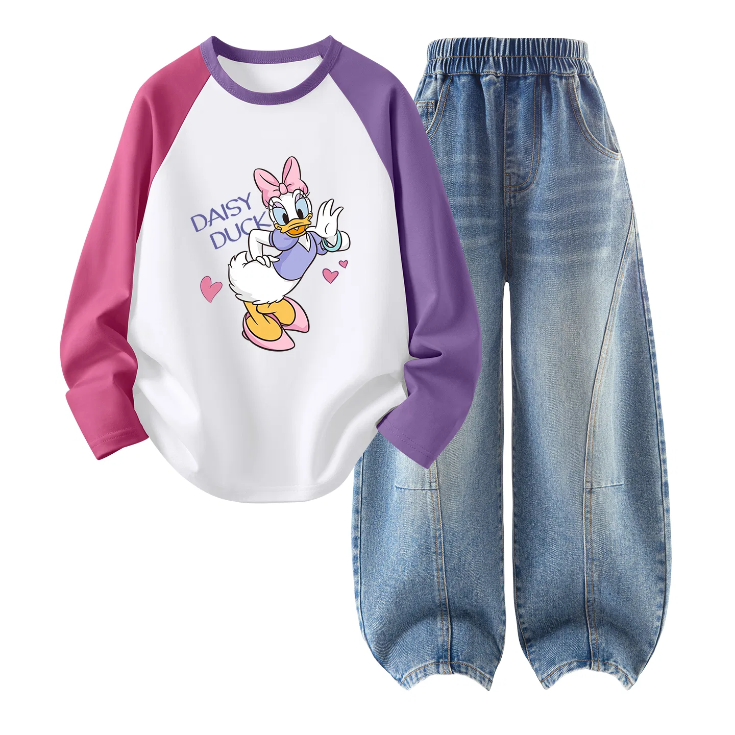 Детский спортивный комплект с принтом Di Cute Duck Rose Purple+Solid Color Denim Light Blue Disney
