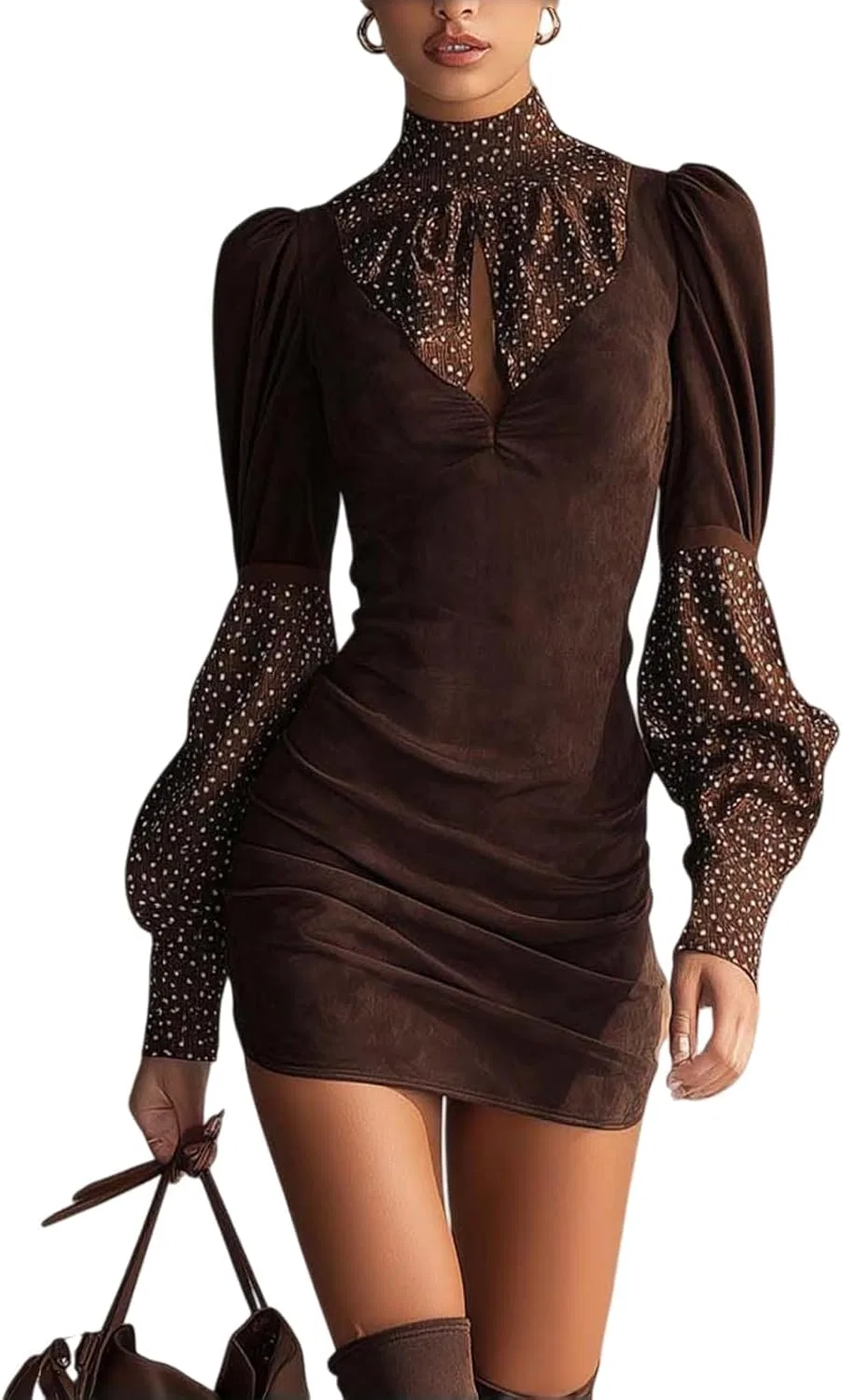 Женское облегающее платье с воротником-лодочкой Polka Dot, Brown