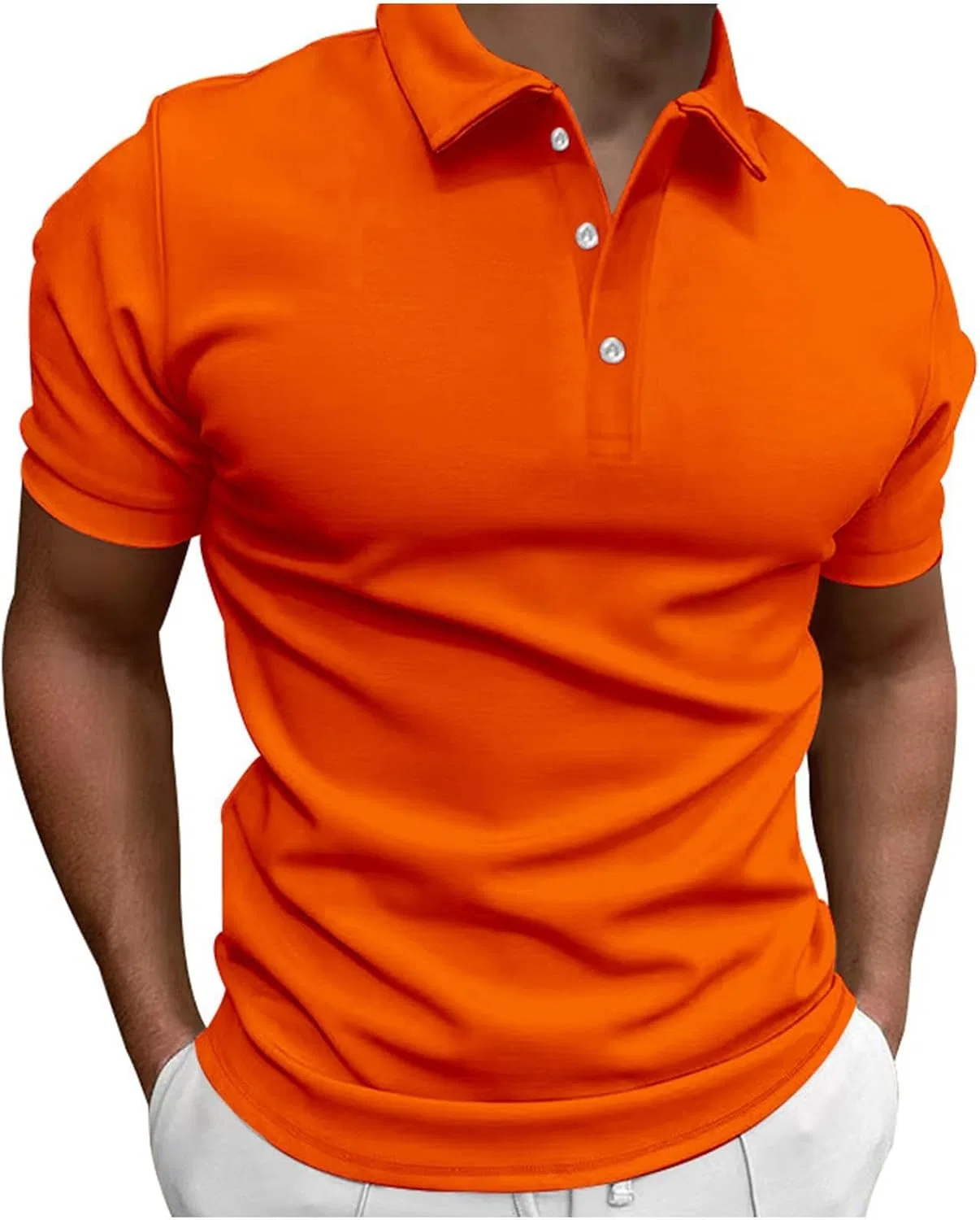 Мужская классическая рубашка с коротким рукавом, Orange-1