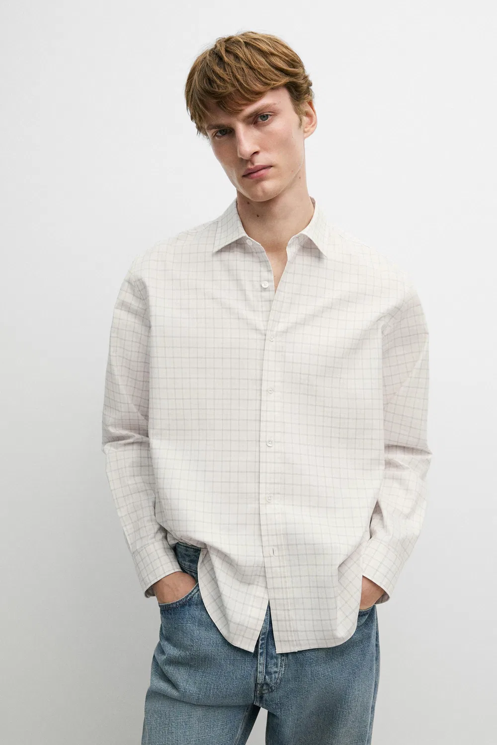 Рубашка Massimo Dutti 100% Cotton Regular Fit Check, светло-бежевый