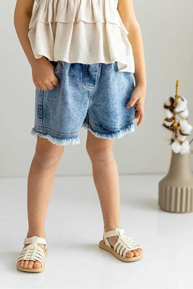 Детские шорты для девочек джинсовые свободного кроя Oliven The Kid, Blue — фото 4
