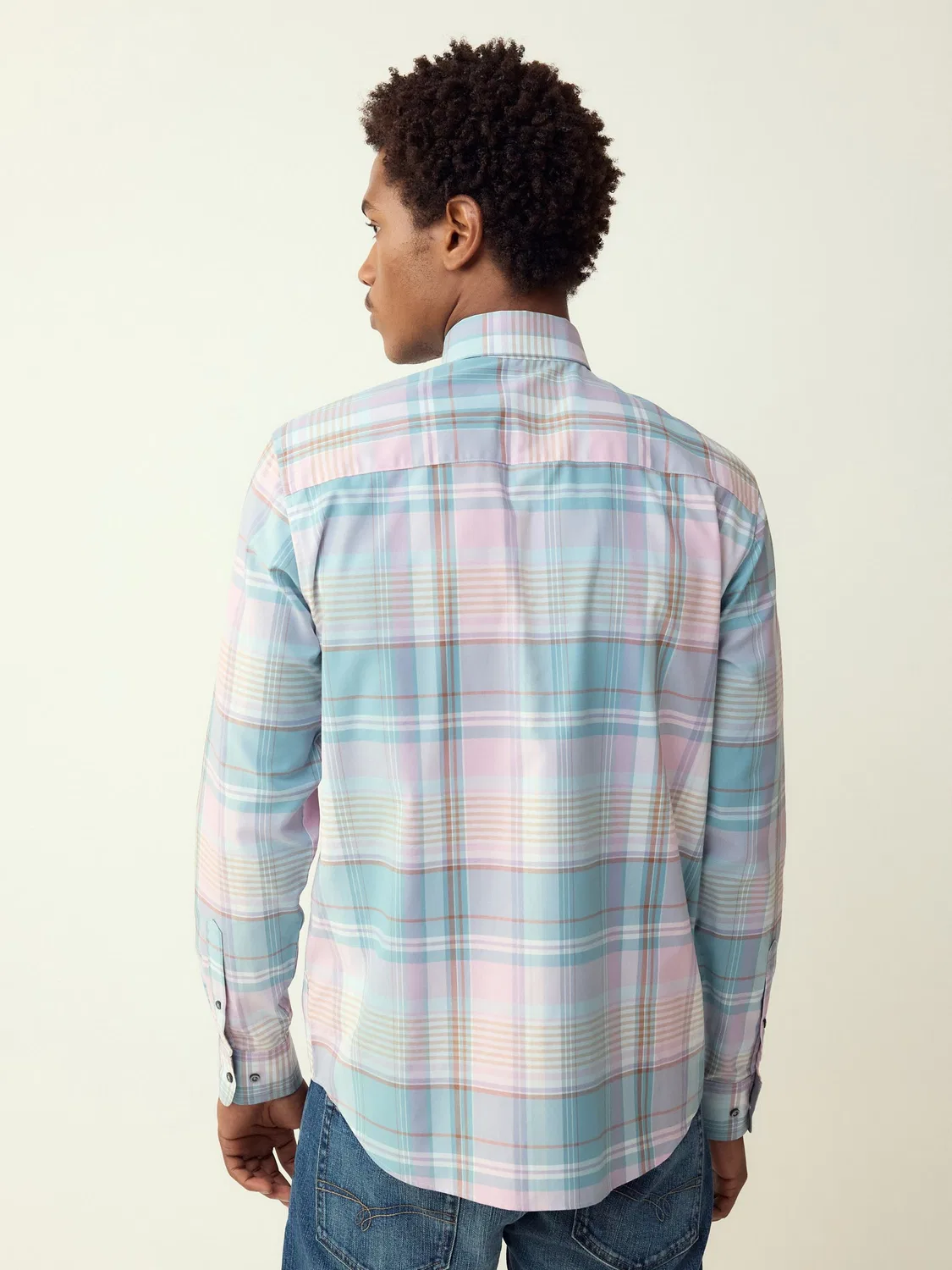 Рубашка оксфордская с принтом, Teal Blue/Pink Madras Check Next — фото 3