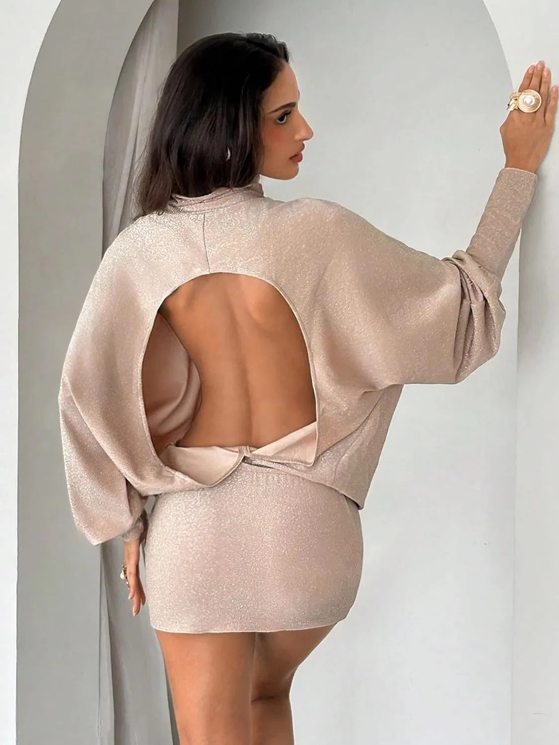Женское облегающее мини-платье с открытой спиной Bodycon, Gold — фото 4
