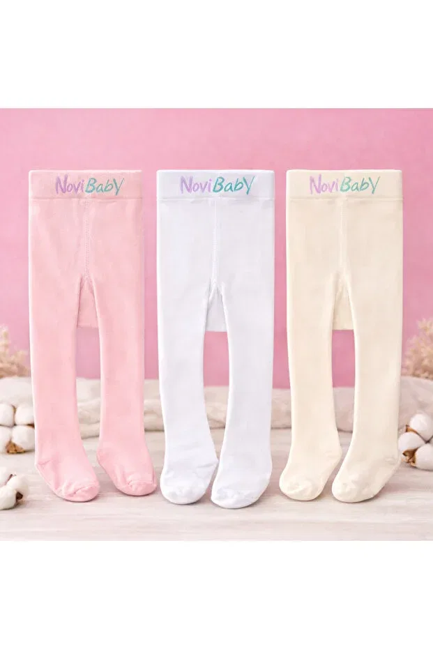 Детские колготки для девочек и мальчиков набор 3 шт Basics Novibaby, White Ecru Pink