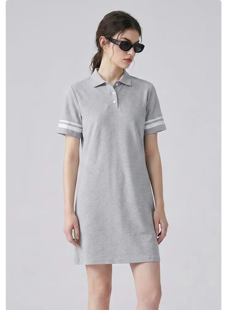 Платье-поло с принтом в полоску Zara, серый