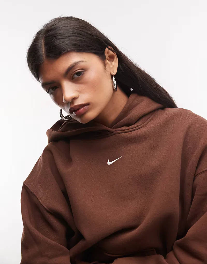 Худи Nike Studio Fleece средней плотности, свободного кроя, коричневый — фото 3