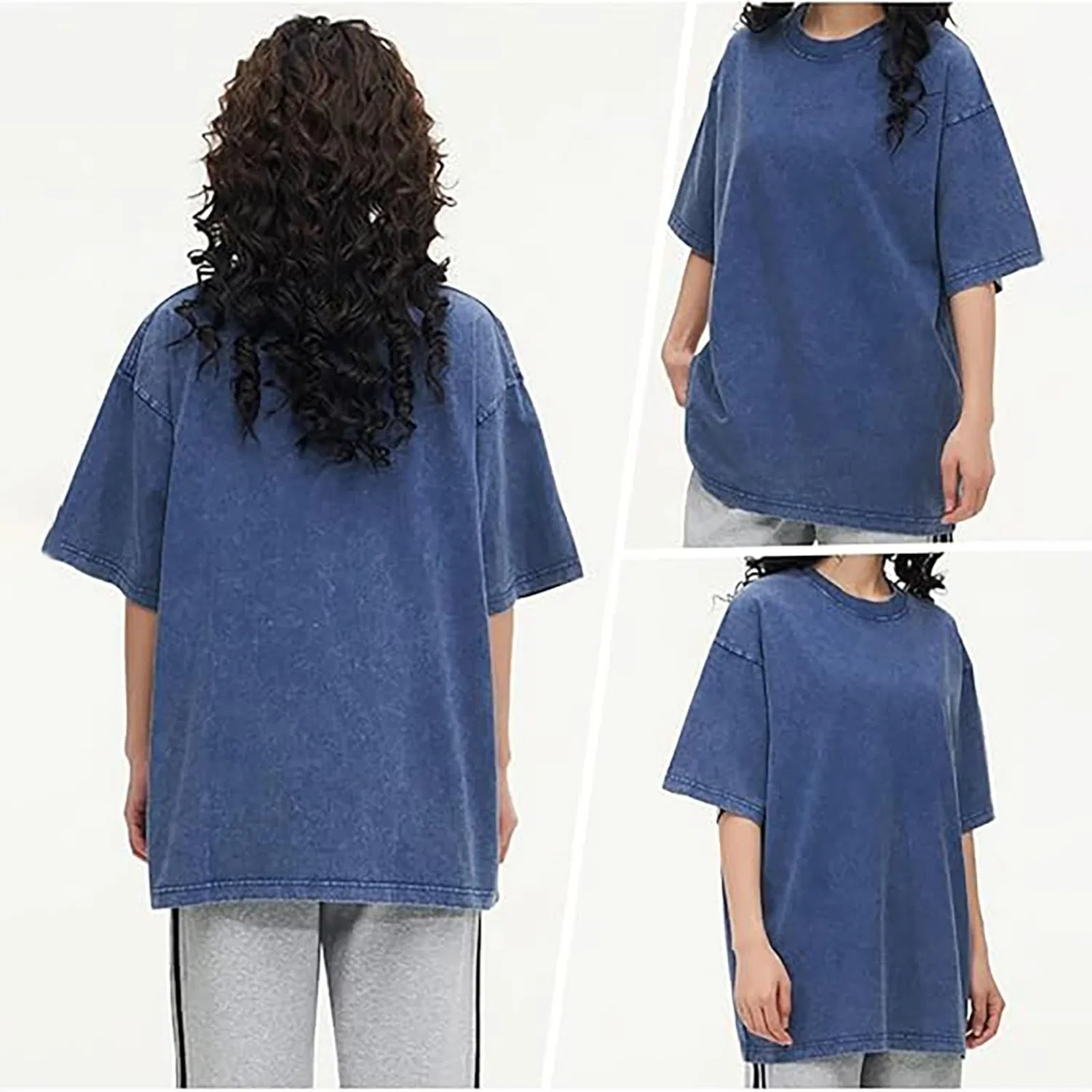 Мужские футболки с коротким рукавом, принт, Confezione da 2 magliette lavate con acido, Camicie Uomo Grigio+grigio — фото 2