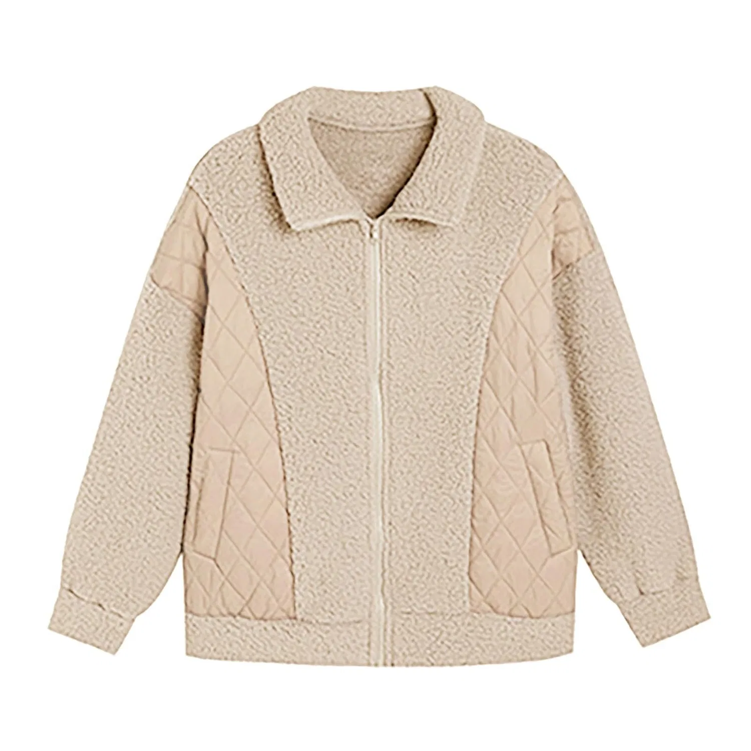Женское пальто с длинным рукавом на молнии, Beige — фото 2