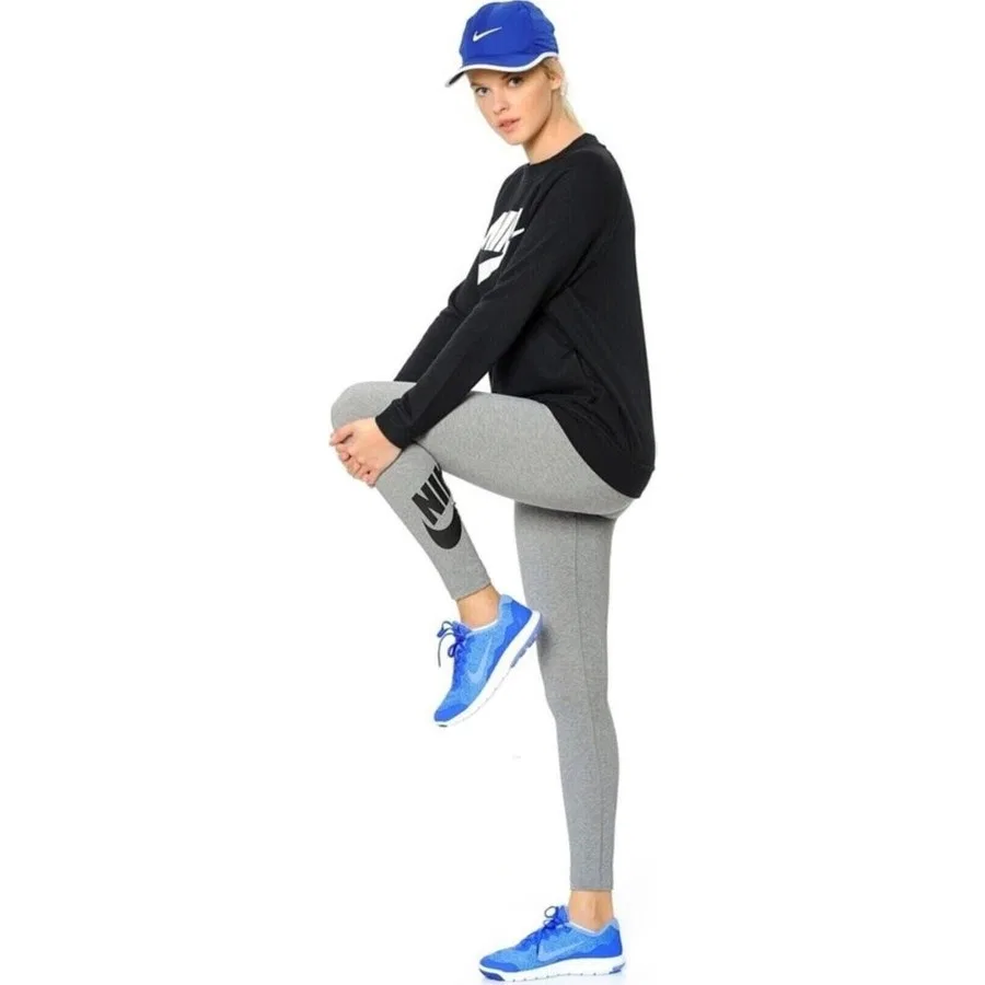 Леггинсы с высоким поясом хлопковые Nike Sportswear Legasee, Серый — фото 3