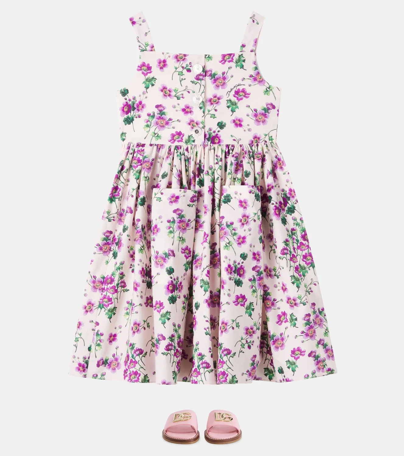 Платье из цветочного жатого хлопкового поплина Dolce&Gabbana Kids, белый — фото 2