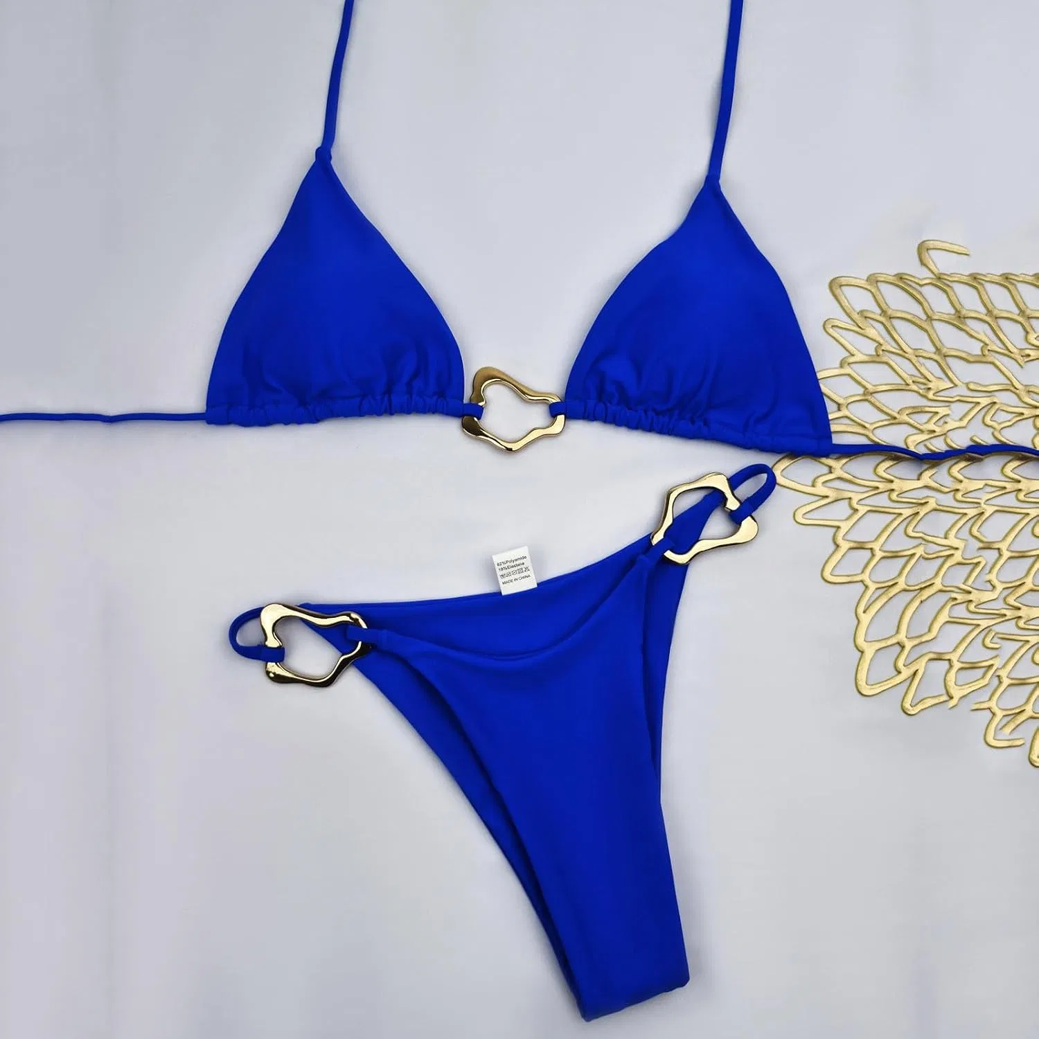 Женский бикини с металлическим кольцом, Triangle Thong, Blue — фото 2