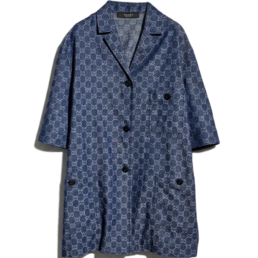 Женская рубашка с лацканами, прямого кроя Blue Lapel, GUCCI, Blue
