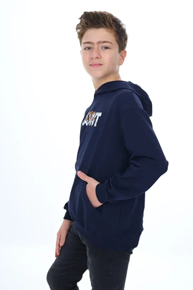 Детская толстовка для мальчиков с принтом Flaunt Printed Toontoy, Navy Blue — фото 3