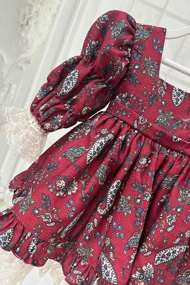 Детское платье для девочек с принтом Paisley Bertuğ Bebek, Burgundy — фото 4
