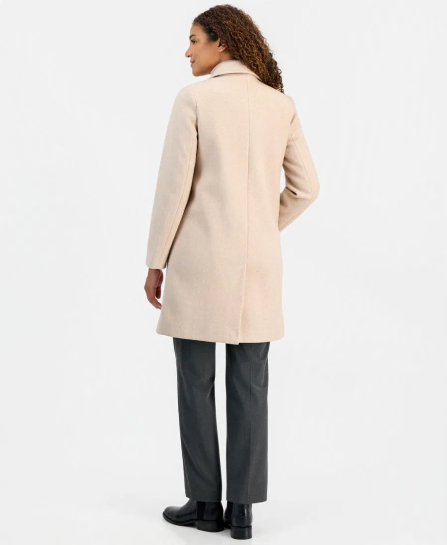 Женское однобортное пальто из твида с принтом «елочка» Calvin Klein, Red Beige — фото 2